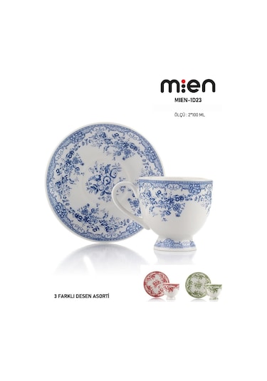 Mien 2 Li Porselen Kahve Fincan Takımı 100 Ml 3 Farklı Renk Seçeneği Beyaz