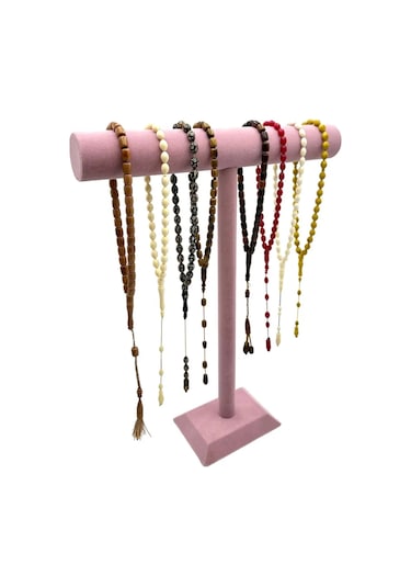 Tesbih Kolye Ve Bileklik Standı T 50 Cm Pembe Süet Pembe