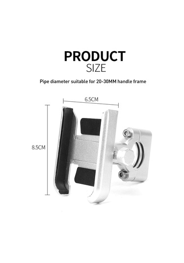 Ranyeek Alüminyum Cnc Motor Bisiklet Elektrikli Araç Telefon Tutucu 4-6.5 İnç, Titreşim Azaltıcı, 20-30mm Direk Uyumlu, Sağlam Tutma - Gümüş GÜMÜŞ