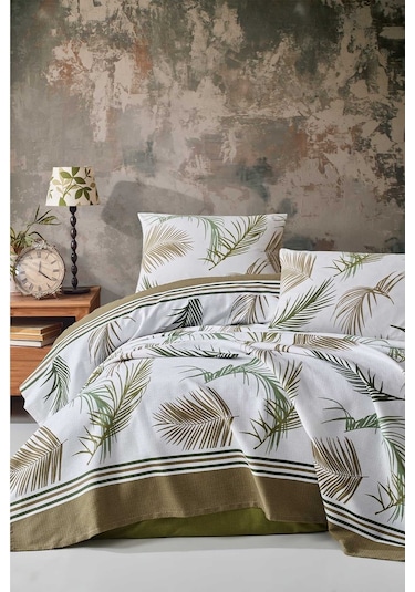 Elart Pamuk Pike Çift Kişilik Helen Yeşil 200X220 Cm