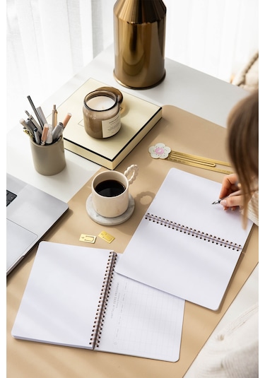 A5 Spiralli Karton Kapak 2 Li Set Düz Çizgisiz Okul Defteri 80 Yaprak, Ders Programlı Kiraz