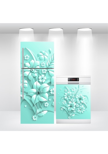 Buzdolabı Ve Bulaşık Makinesi Kapak Folyo Kaplama 3D Çiçek