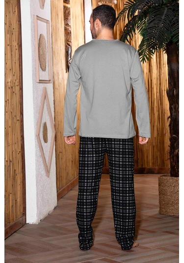 Erkek Penye Pamuk Regular Kalıp Sıfır Yaka Pijama Takımı A803123 - Gri