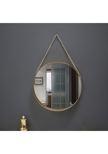 Pazly Yuvarlak Yatak Tarzı Suntek İskandinav Duvar Banyo Aynası İp Altın