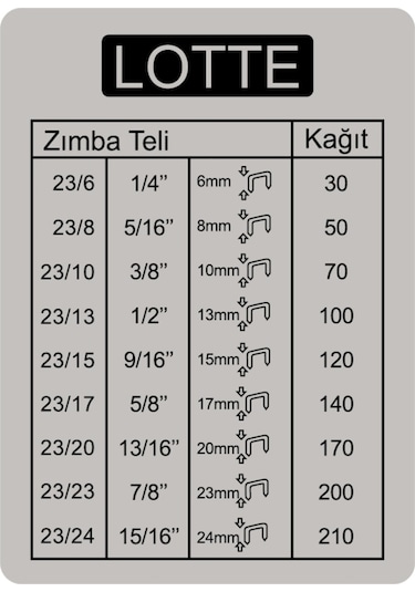 Lotte Zımba Makinesi Arşiv Tipi Kollu 210 Yaprak Gri Lt327