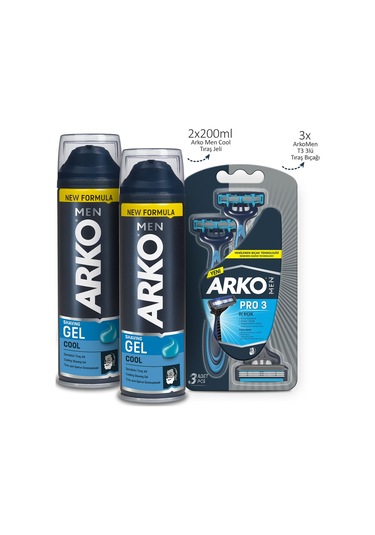 Arko Men T3 Pro3 Tıraş Bıçağı 3'lü + Tıraş Jeli Cool 2 x 200 ML