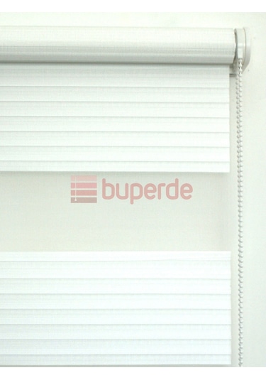 Buperde Beyaz Geniş Pilise Pliseli Zebra Stor Perde