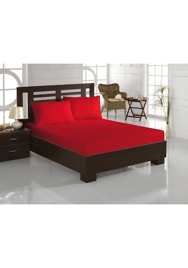 Tek Kişilik Ranforce Kumaş Lastikli Fitted Çarşaf Takımı Kırmızı