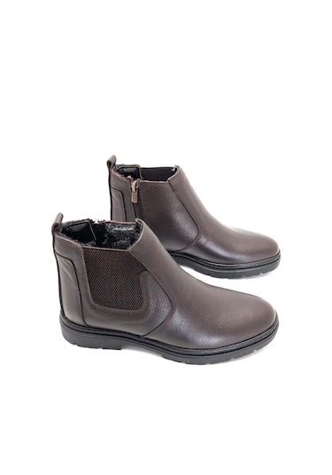 Hakiki Deri Ortopedik Jel Tabanlık Kürklü Kışlık Erkek Bot Kahve