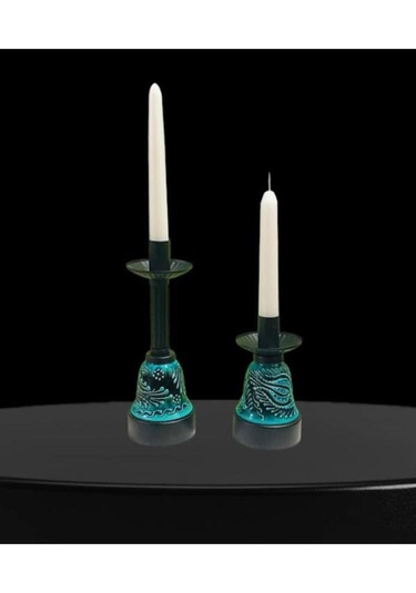 İkili Metal Çan Mumluk Yeşil Çinili Yeşil