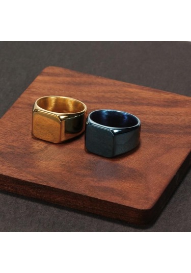 Siyah Moda Pürüzsüz Erkek Paslanmaz Çelik Yüzük Genişliği Signet Kare Parmak Yüzük Hiphop Erkek Düğün Parti Takı Hediye 10 Siyah