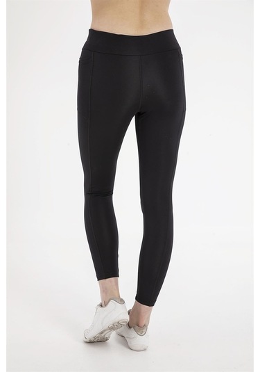 Crozwise Kadın Siyah Micro Cepli Tayt Düz Günlük Spor SiYAH
