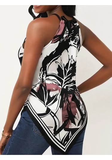 Ge Ticaret Kadın Üçgen Kesim Boyundan Bağlamalı Çiçek Desen Süprem Bluz Desenli