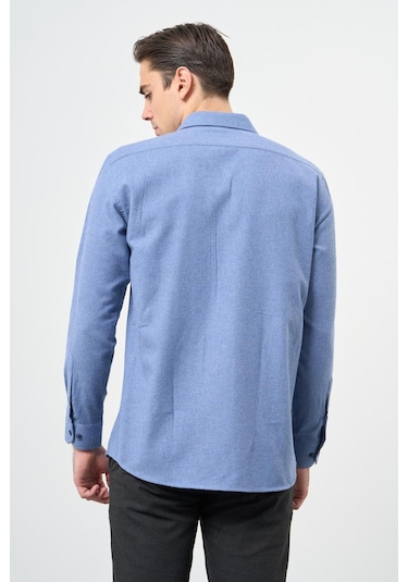 Mavi Uzun Kol Düz Gabardin Sert Yaka Cepli Pamuklu Classic Comfort Fit Gömlek 1004245168 Mavi
