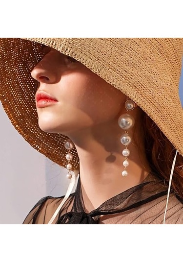 Denifery Boho Altın Uzun Püskül Küpe Saçak Sarkan Küpe Pe Beyaz