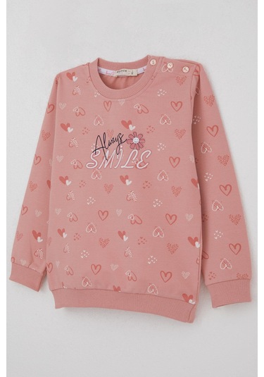 Breeze Kız Çocuk Sweatshirt Kalp Desenli Yazı Baskılı 1.5-5 Yaş, Gülkurusu Gül Kurusu