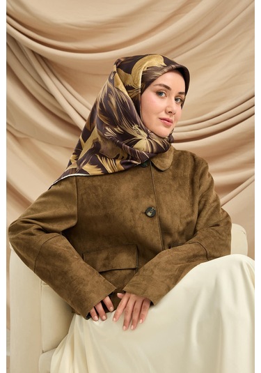 Silk Home Twill İpek Eşarp 11480-58 Acı Kahve, Koyu Yeşil, Krem, Gri