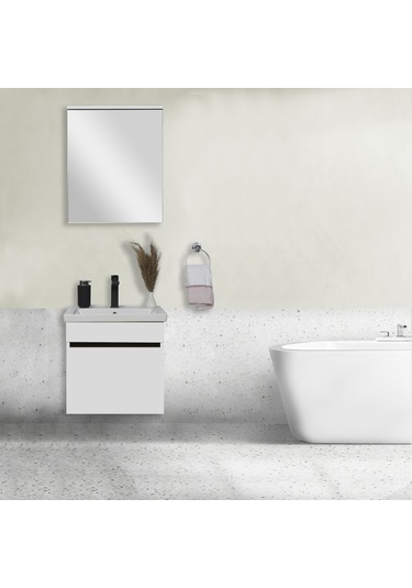 Sözcan Mobilya Yıldız Takım Asma Alt + Aynalı Üst + Lavabo Beyaz 55 CM