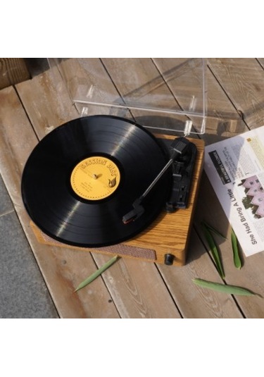 Omix Fm-108 Açık Kahverengi Hoparlörlü Bluetoothlu Pikap Plak Çalar Kahverengi