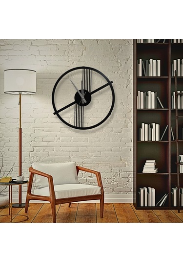 Retro Ve Modern Arası Şık Duvar Saati Siyah Metal, 40 Cm Siyah