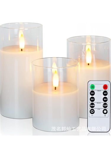 Yunboo Ev Ve Düğün İçin Uzaktan Kumandalı Cam Mum Lambası - Ateşsiz, 10 Tuşlu, Saf Beyaz 3'lü Set Kumanda Dahil