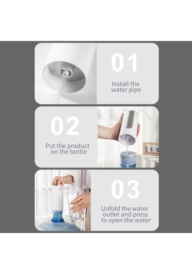 Leezsing Katlanabilir Su Şişesi Dağıtım Pompası Usb Şarj Edilebilir Su Geçirmez İçme Suyu Dağıtım Pompası Beyaz