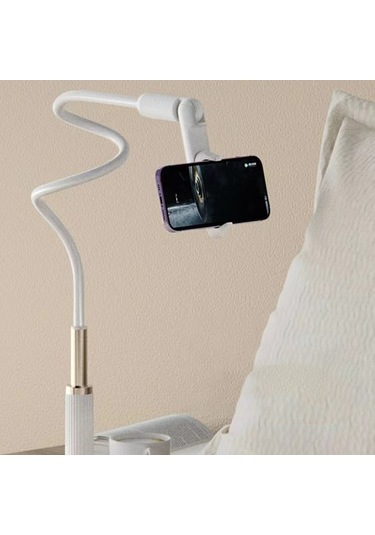 Lr-059 110 Cm Başucu Esnek Telefon Tutucu 360 Derece Dönme Havai Canlı Akış Telefon Braketi Beyaz