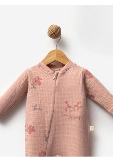 Kız Bebek Desenli Şapkalı Tulum-15304 Pudra