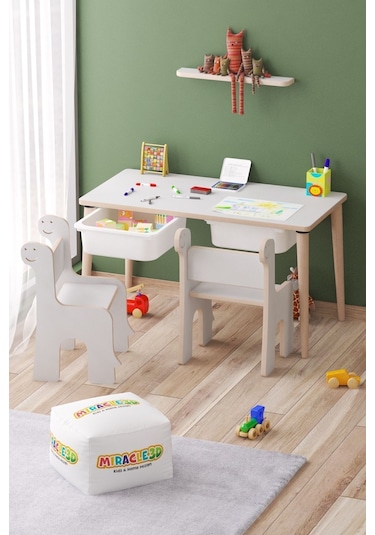 Miracle 3d Çocuk Çalışma Masası - Aktivite Masası Beyaz