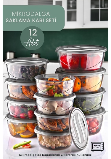 KitchenLife Yuvarlak Mikrodalga İçi Saklama Kabı 12'li 1750-1200-750 ML