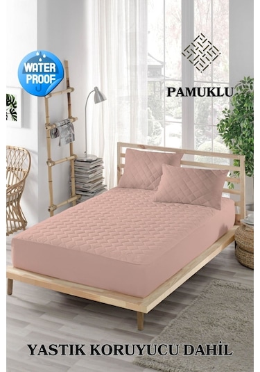 Mona Verde Alez Takımı Sıvı Geçirmez 3 Parça %100 Pamuk Kapitoneli MNVAKAPFIT00 Pembe