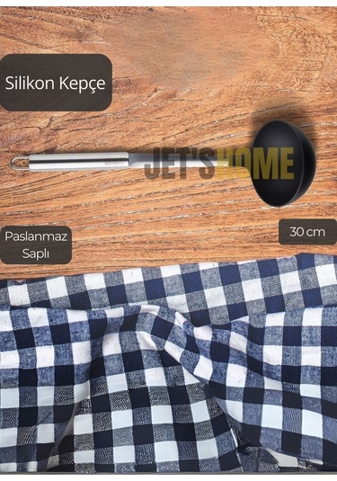 Silikon Kepçe Paslanmaz Saplı Servis Kepçesi Siyah 30 Cm