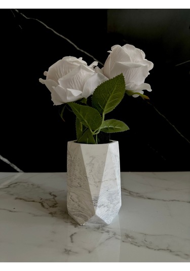 Beton Vazo El Yapımı Kalem Kutusu Dekoratif Diş Fırçalık Ev Aksesuarı Beyaz