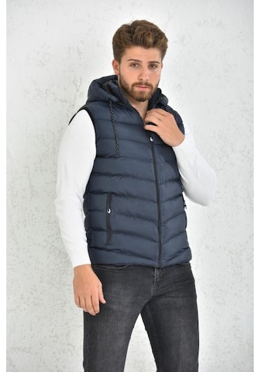 Erkek Laci Çıkarılabilir Fermuarlı Kapüşon Şişme Yelek