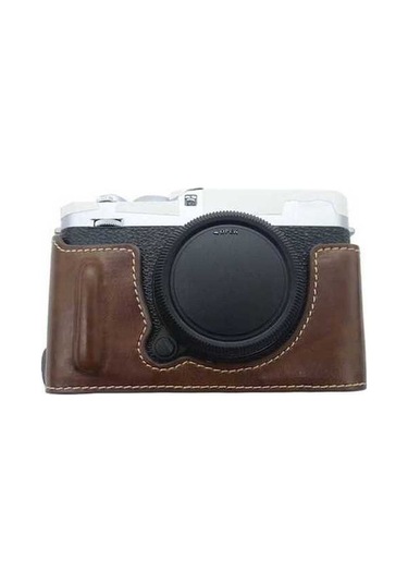 Pazly Fujifilm X-e4 İçin Pu Deri Alt Kasa, Pil Açma Tasarımlı Koruyucu Kapak - Kahve
