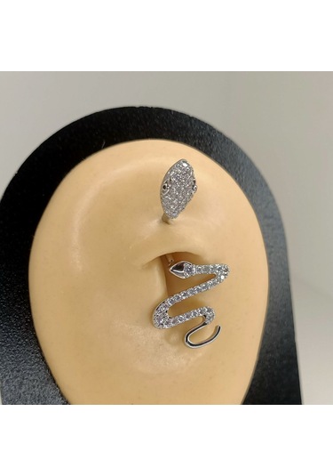 Aya Tasarım Gümüş Renk Yılan Model Göbek Piercing