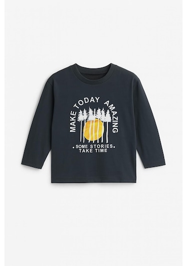 Erkek Çocuk %100 Pamuk Baskılı Uzun Kollu Tişört - Koyu Gri 3-4 Yaş 8-9 Yaş Koyu Gri Erkek Çocuk %100 Pamuk Baskılı Uzun Kollu Tişört - Koyu Gri 3-4 Yaş 8-9 Yaş Koyu Gri