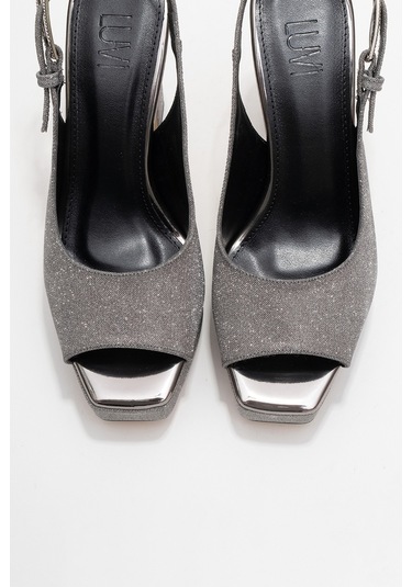 Glora Platin Simli Kadın Platform Topuklu Abiye Ayakkabı Platin