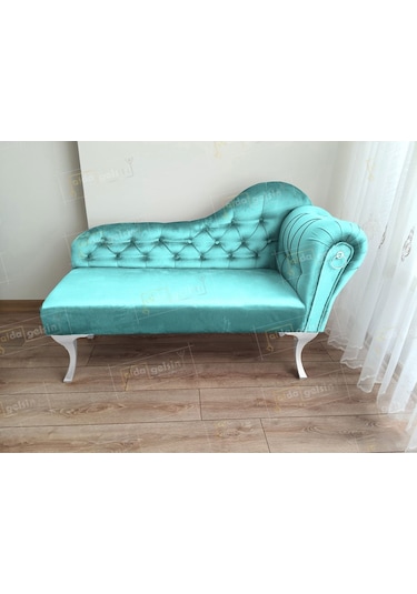 Ters Kol Dekoratif Bihter Koltuk Josefin Puf 120 Cm Beyaz Ayak Yeşil