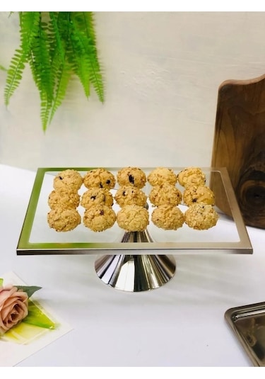 Gümüş Ayaklı Dikdörtgen Kek, Kurabiye Ve Pasta Standı