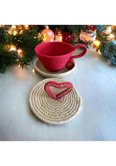Sevgililer Günü Hediyesi, Hasır Sepet, Fincan Sepet, Jüt Sepet, %100 Doğal Dekoratif Hasır Sepet 001