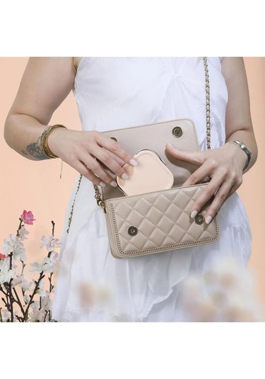 Taşınabilir Makyaj Takı Kutusu Mini Boy Aynalı Organizer Krem