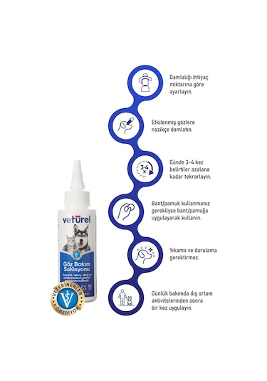 Veturel Kedi Göz Temizleme Solüsyonu Köpek Alerji Enfeksiyon Bakımı Göz Damlası 100 ML