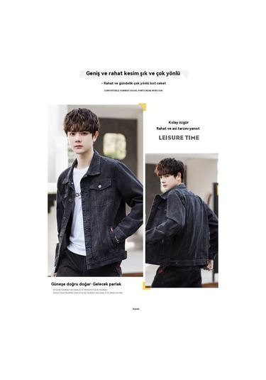 Erkekler İçin İlkbahar Ve Sonbahar Hong Kong Tarzı Bol Günlük Kot Ceket Gri