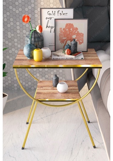 Yan Sehpa Komodin Metal Ayak Çift Gold Ceviz 1977 Ceviz