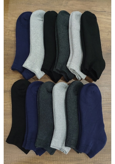 Dikişsiz Kışlık Kalın Havlu Patik Çorap 12 Çift Pamuklu Mavi - Pembe