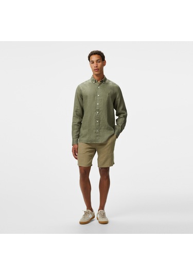 Nautica Erkek Yeşil Classic Fit Keten Gömlek Düz W55101t Yeşil