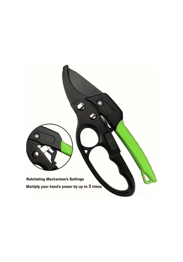Meridiangoods Yeşil Saplı Ratchet Bahçe Makası, Bypass Budama Makası, Segmanlı Dal Kesme Makası
