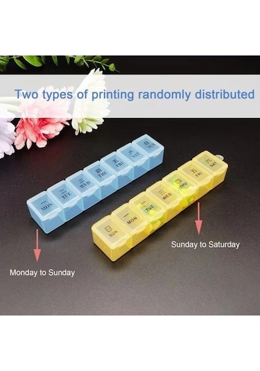 Sarı Taşınabilir Hap Kutusu Gün Baskı 7 Bağımsız Izgaralar Toz Geçirmez Neme Dayanıklı Şeffaf Kapak Açık Seyahat İş Gezisi Hap Organizatör İlaç Sarı