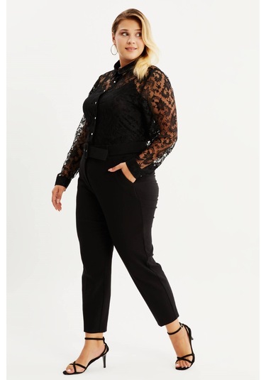 Cep Detaylı Kemerli Klasik Pantolon-1606 Siyah